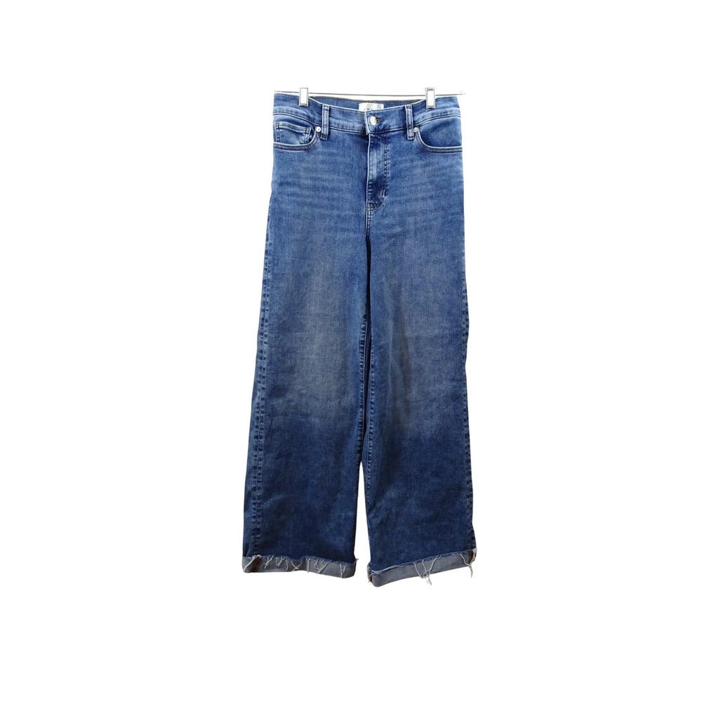 FRAME Le Slim Palazzo High Rise Wide Leg Jeans Blue Frayed Hem Size 28 Boho